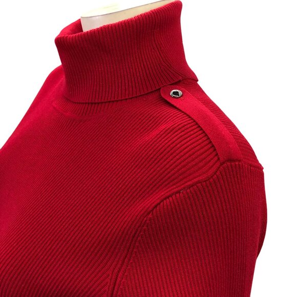Calvin Klein Womens Red Ribbed Turtleneck  Button Details Md NWT - Picture 4 of 7